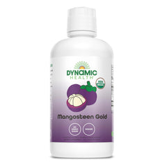 Dynamic Health Mangosteen Gold bottle pouring, showcasing antioxidant-rich juice for daily wellness rituals.