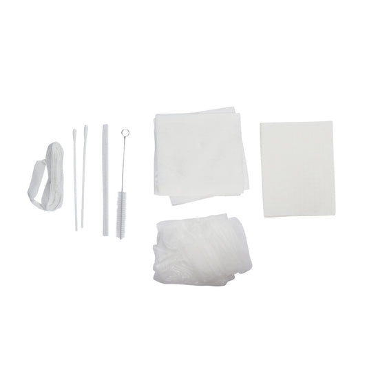 Dynarex 35001 tracheostomy care kit in a three-compartment tray with vinyl grooves for organized, hygienic care
