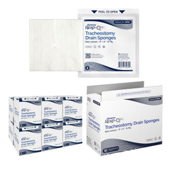 Dynarex 35050 tracheostomy drain sponge with notched 4x4 pre-cut design for quick application.