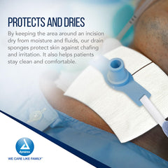 Peel-down pouches keep Dynarex drain sponges sanitary and easy to access.