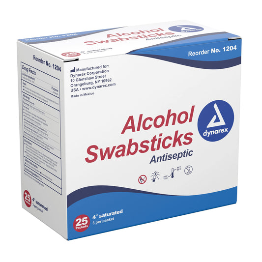 Dynarex Alcohol Swabsticks sterile applicator demonstrates ready-to-use sanitation.