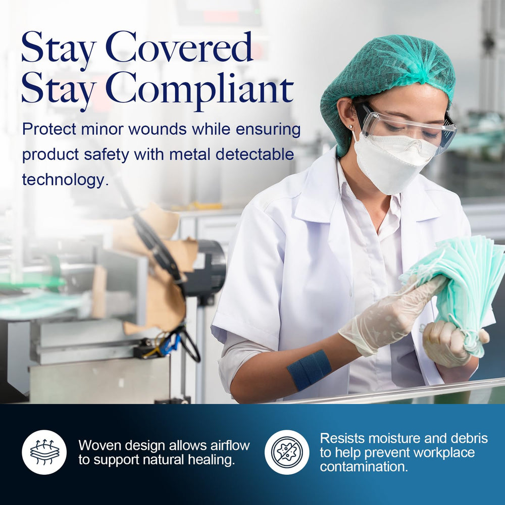 Bright blue Dynarex bandages improve visibility in busy settings