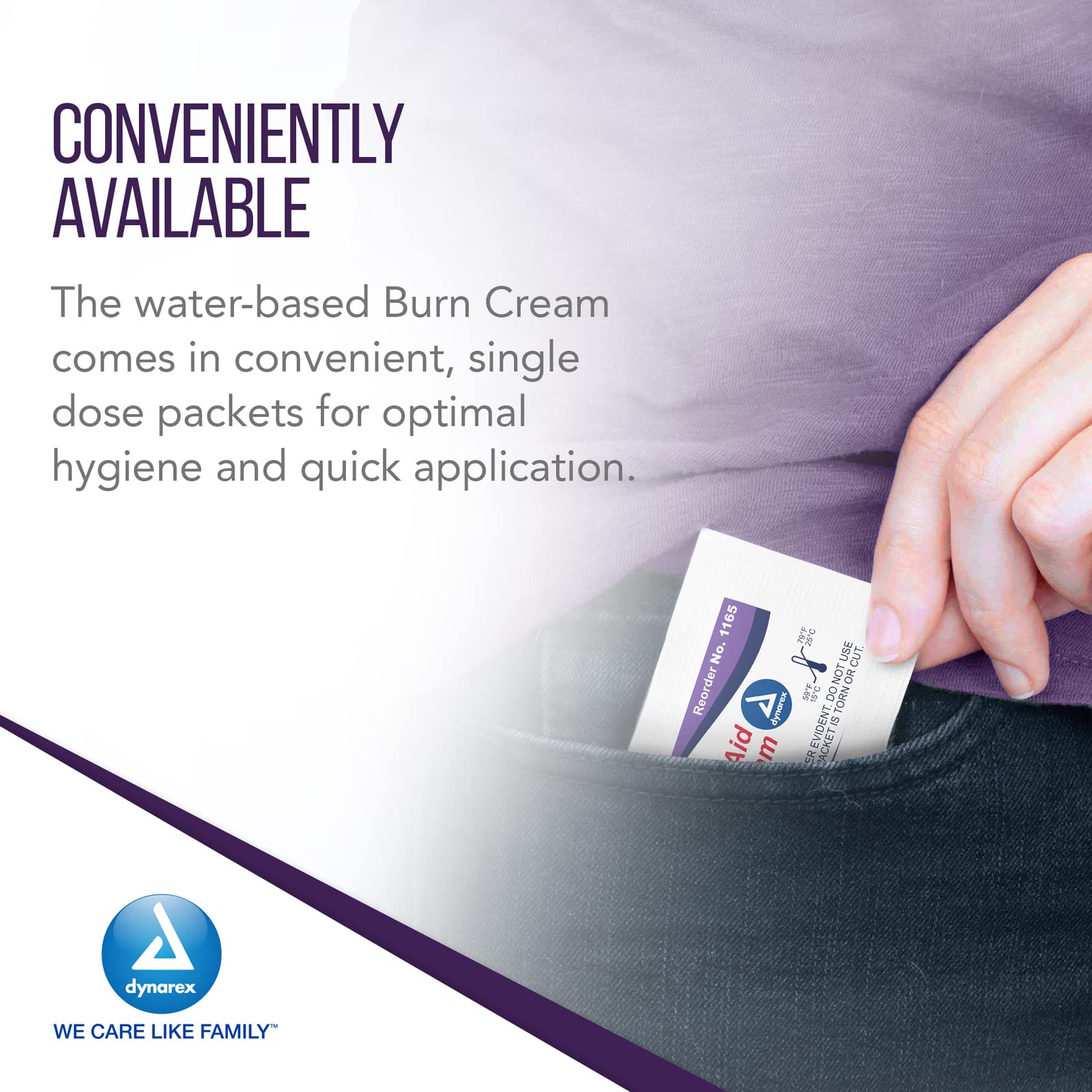 Dynarex burn cream foil-wrapped packet highlighting hygienic use