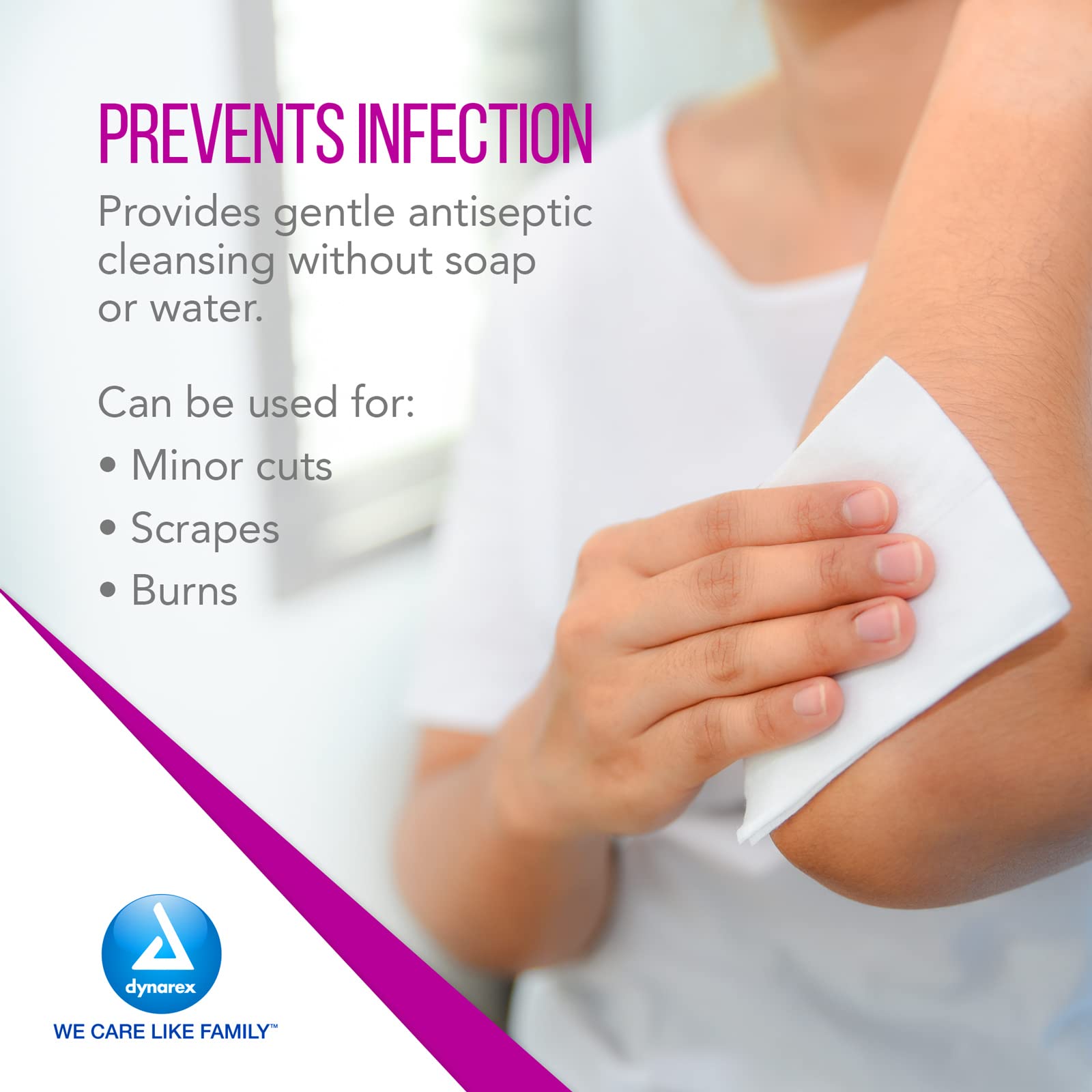 Dynarex BZK antiseptic towelettes alcohol-free, suitable for sensitive skin