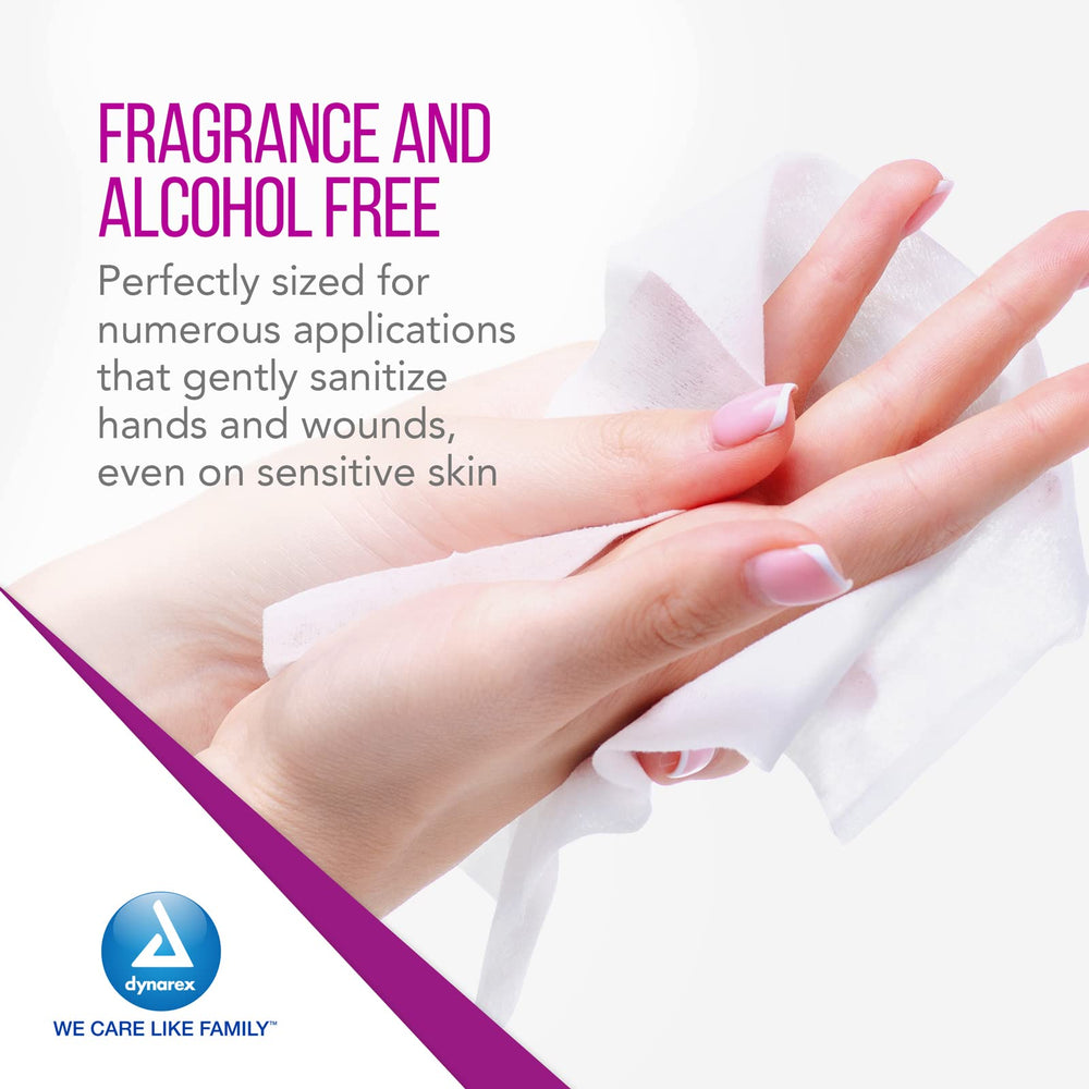 Dynarex BZK antiseptic towelettes fragrance-free for gentle wound cleansing