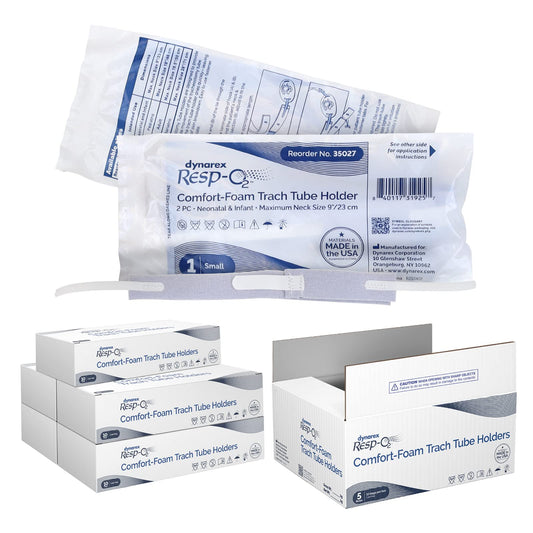 Dynarex Comfort-Foam Tracheostomy Holder with soft padding for comfortable wear and skin protection.