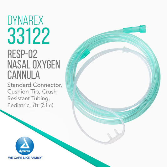 Dynarex nasal cannula universal connector enables versatile oxygen setup.