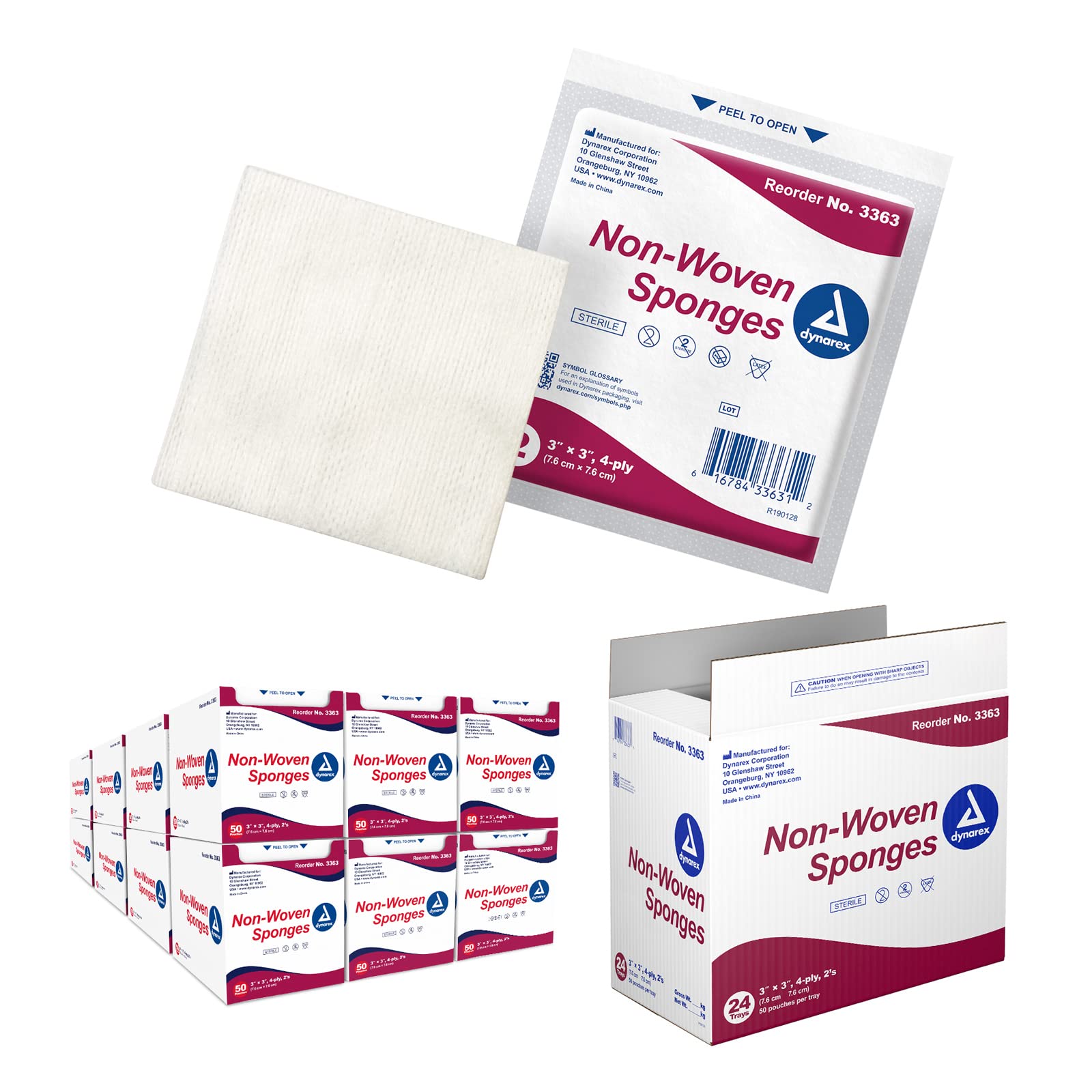 Dynarex non-woven sponges sterile 3x3 box: reliable cleansing and dressing.