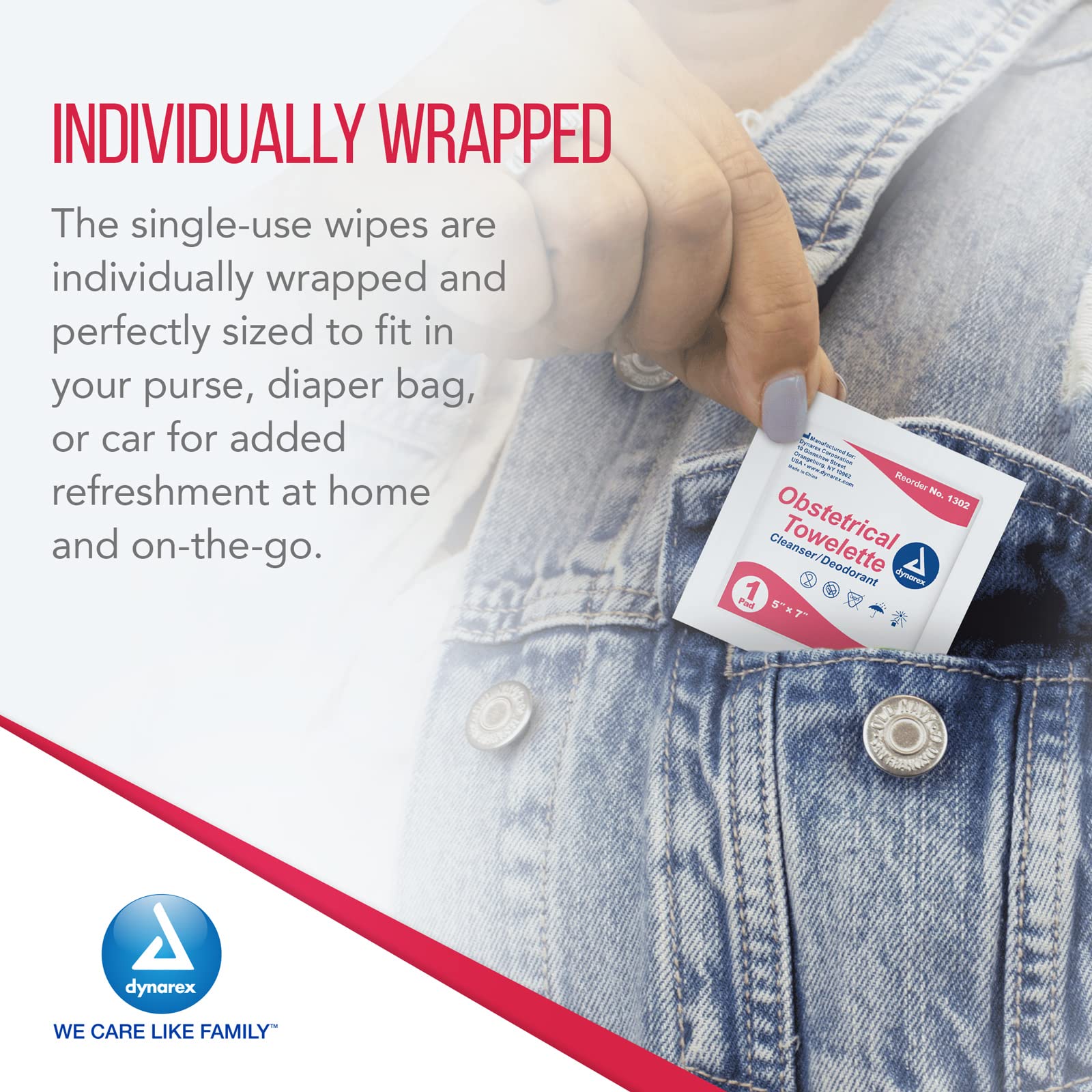 Dynarex obstetrical towelettes for everyday personal hygiene during recovery.