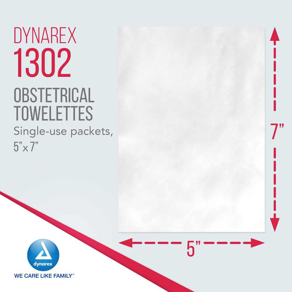Dynarex obstetrical towelettes in-use scene for quick postpartum cleansing.