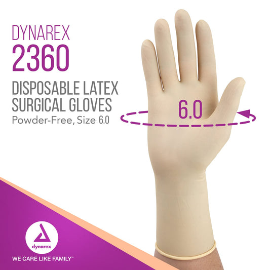 Dynarex powder-free gloves with a beaded wrist cuff for extended wear