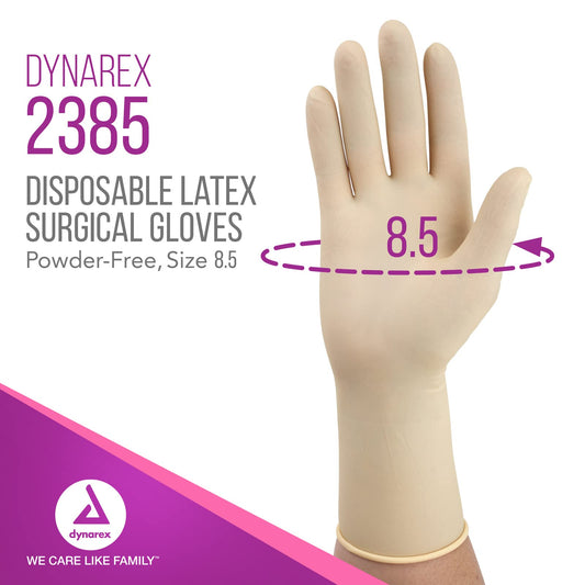Dynarex powder-free latex gloves designed for tactile sensitivity