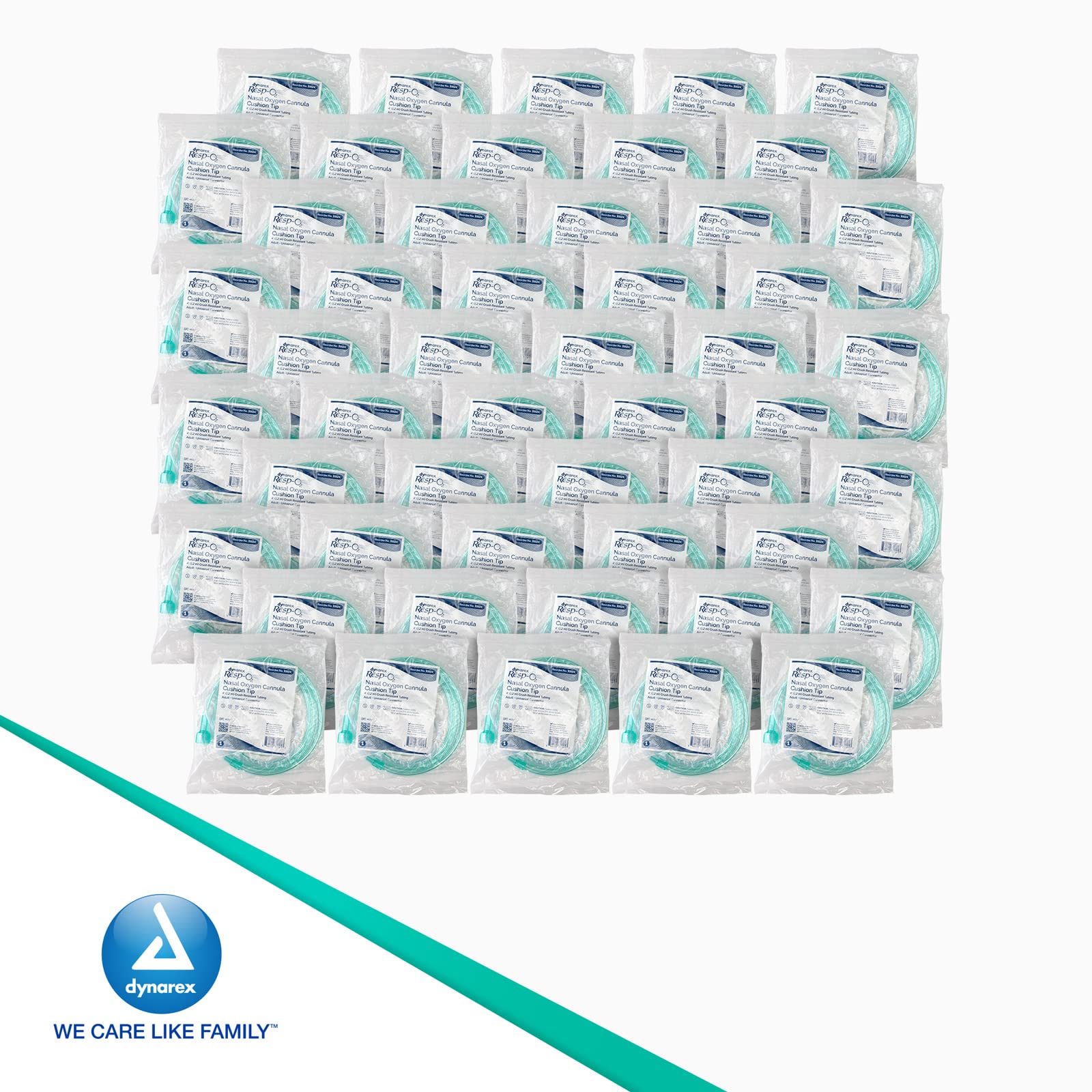 Dynarex Resp-O2 nasal cannula 4-foot length supports flexible bedside setups.