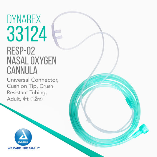 Dynarex Resp-O2 nasal cannula universal connector for broad compatibility.