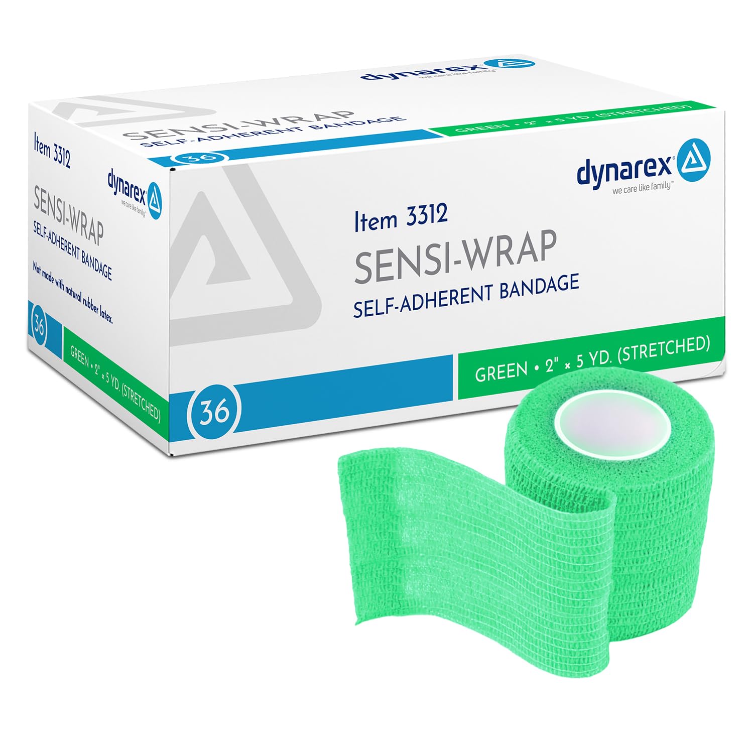 Dynarex Sensi-Wrap package front showing flexible, self-adherent bandages for easy use