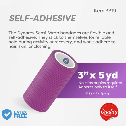 Dynarex Sensi-Wrap self-adhesive wrap sticks to itself, no clips needed.