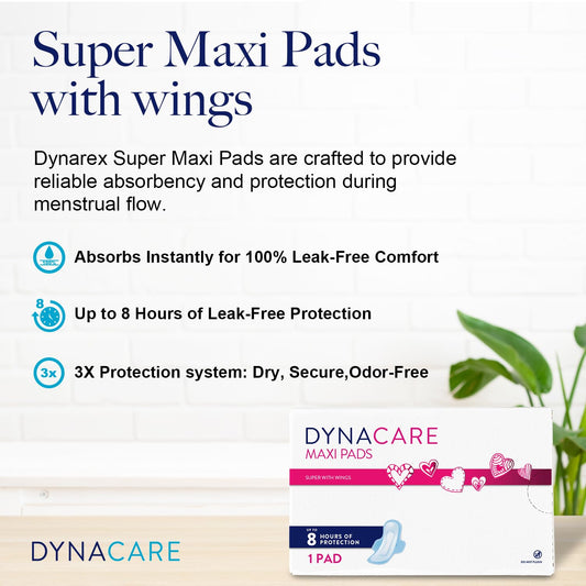 Dynarex Super Maxi Pads with Wings 250-box, ideal for home, clinics, or offices