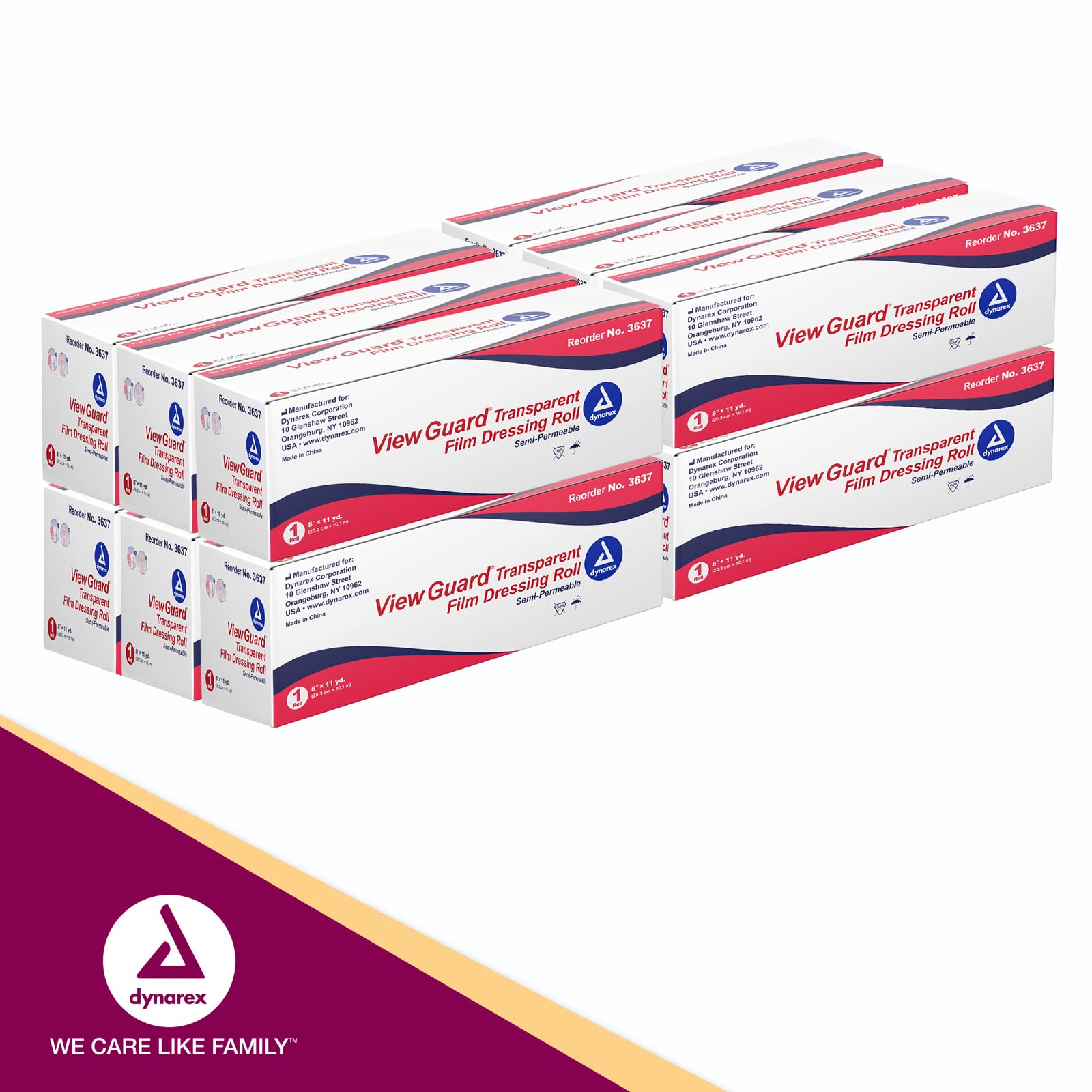 Dynarex View Guard rolls measure 11 yards with multiple widths
