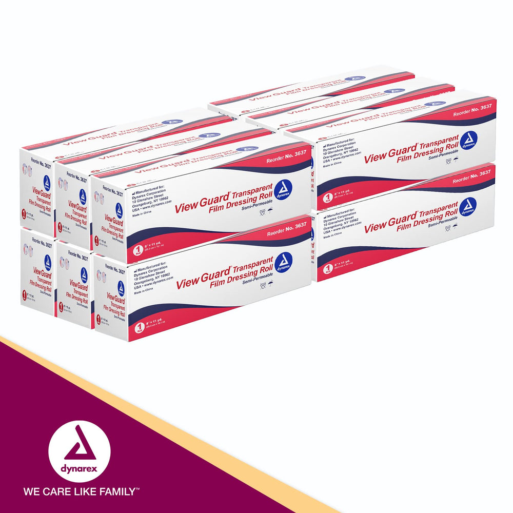 Dynarex View Guard rolls measure 11 yards with multiple widths