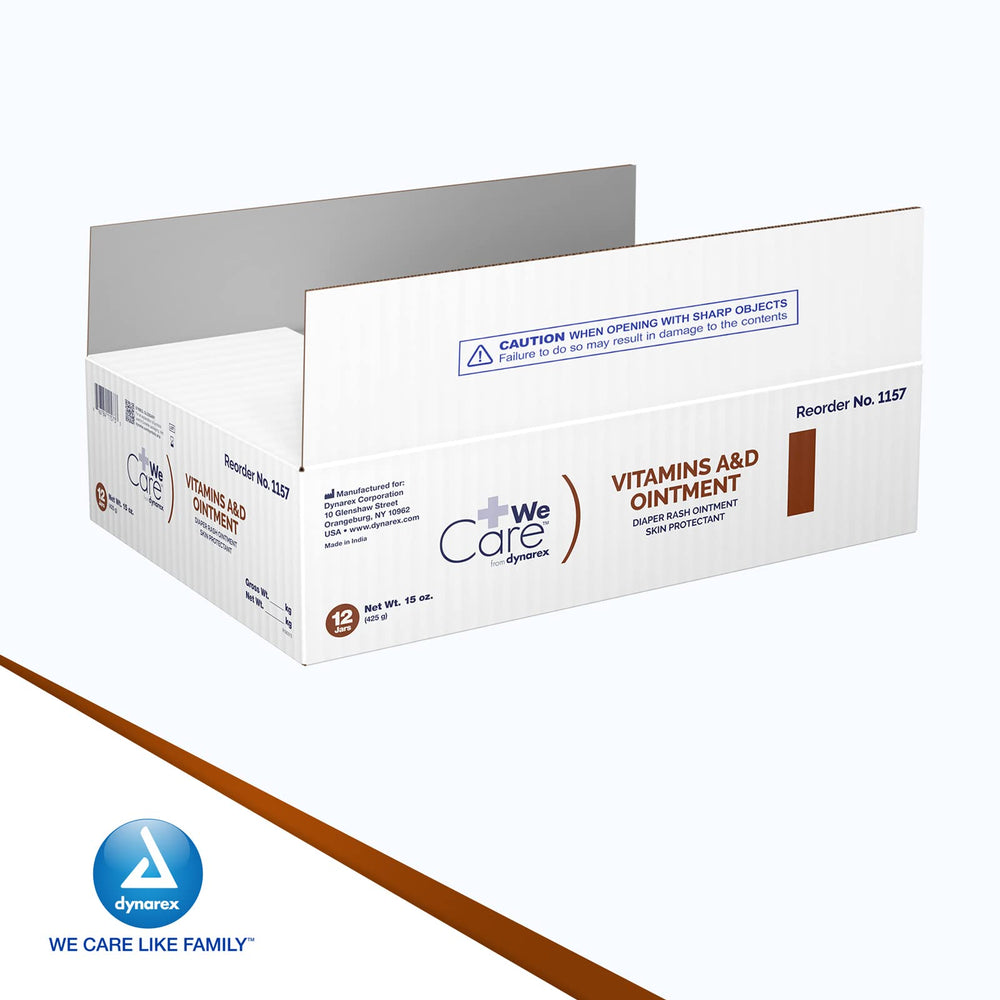 Gentle diaper area application with Dynarex Vitamins A and D Ointment.