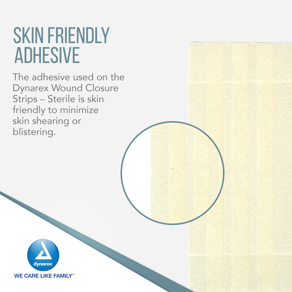 Dynarex wound closure strip showing application guide use