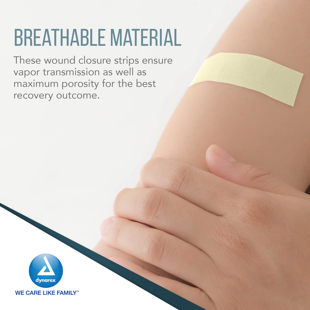 Dynarex wound closure strip breathable material for comfortable healing.