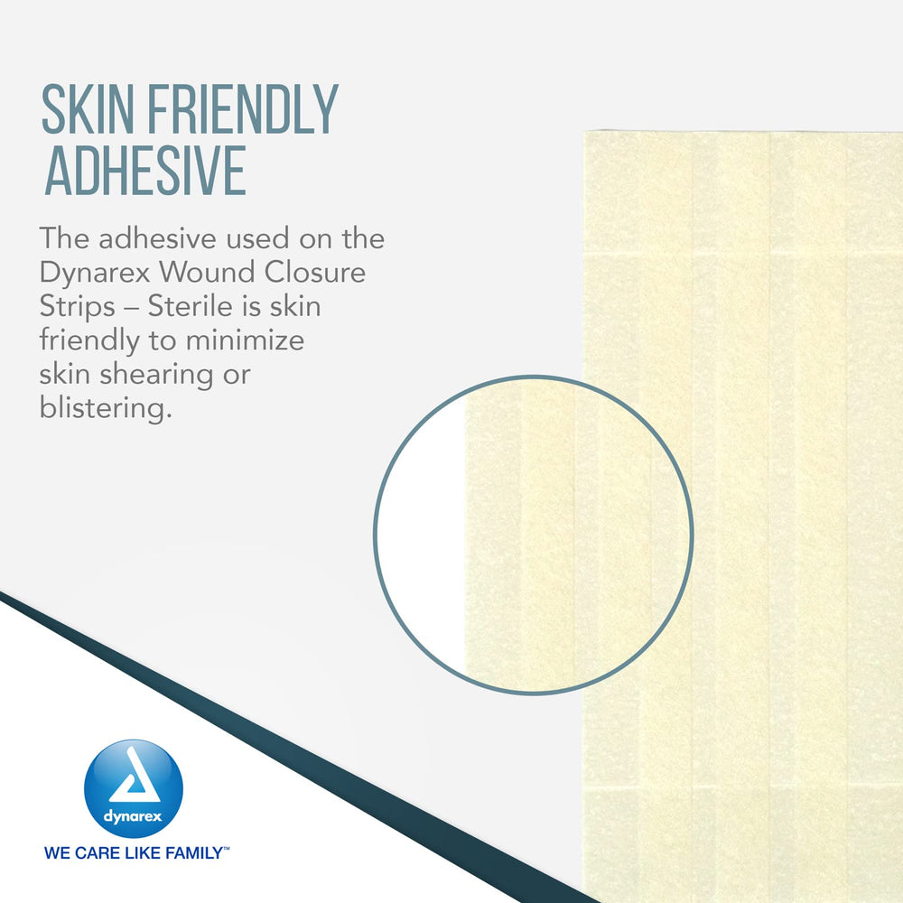 Dynarex wound closure strips arranged in a grid for versatile wound coverage.