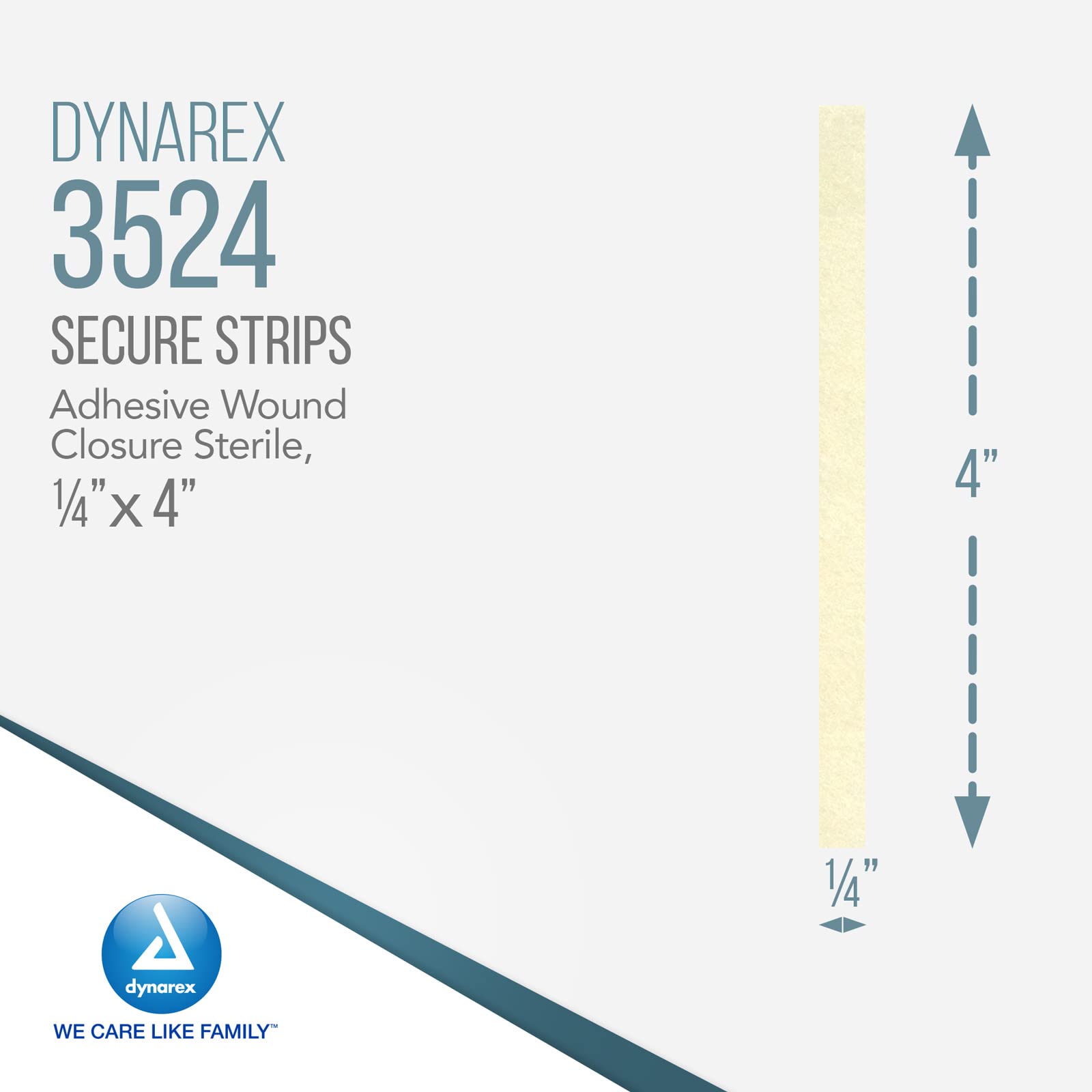 Dynarex wound closure strip on skin showing secure adhesion for a small cut.