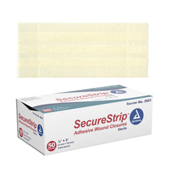 Dynarex wound closure strip illustrating secure adhesion for small cuts