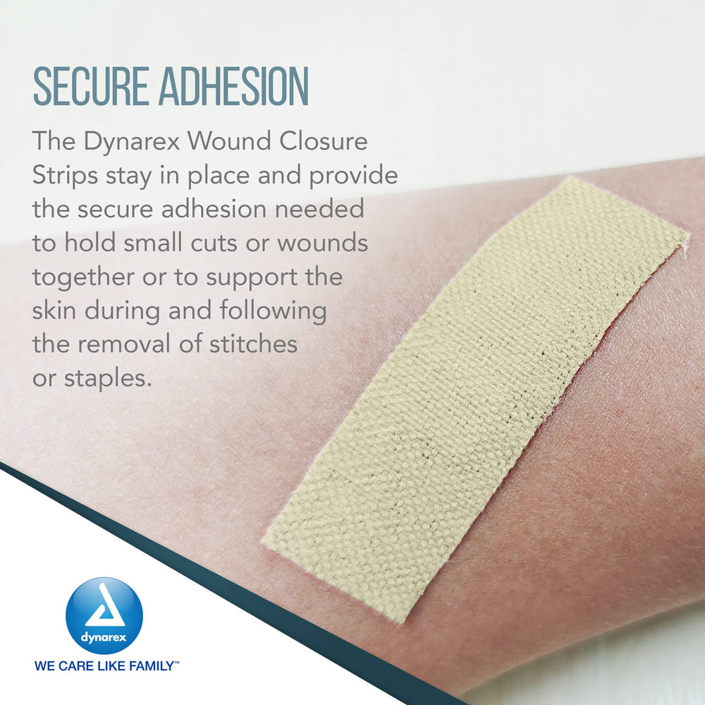 Dynarex sterile pack of wound closure strips highlighting hygienic use.