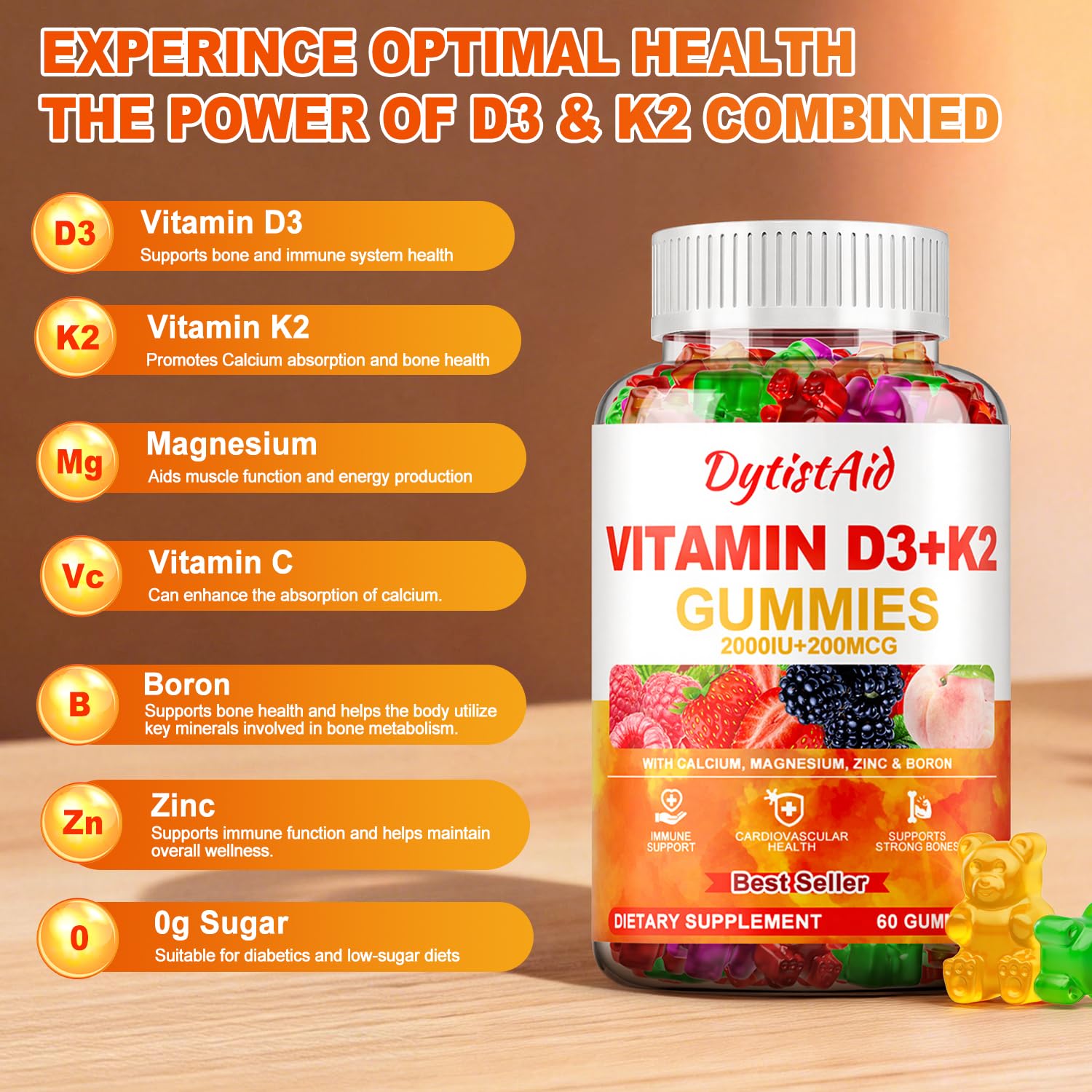 DytistAid gummies inside bottle present convenient two-per-day serving option.