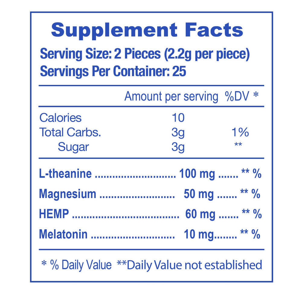 E-Z Nite ingredient close-up featuring melatonin, L-Theanine, and magnesium.