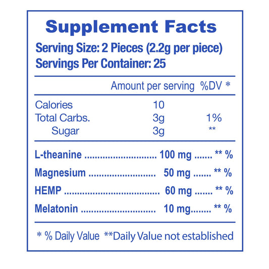 E-Z Nite ingredient close-up featuring melatonin, L-Theanine, and magnesium.