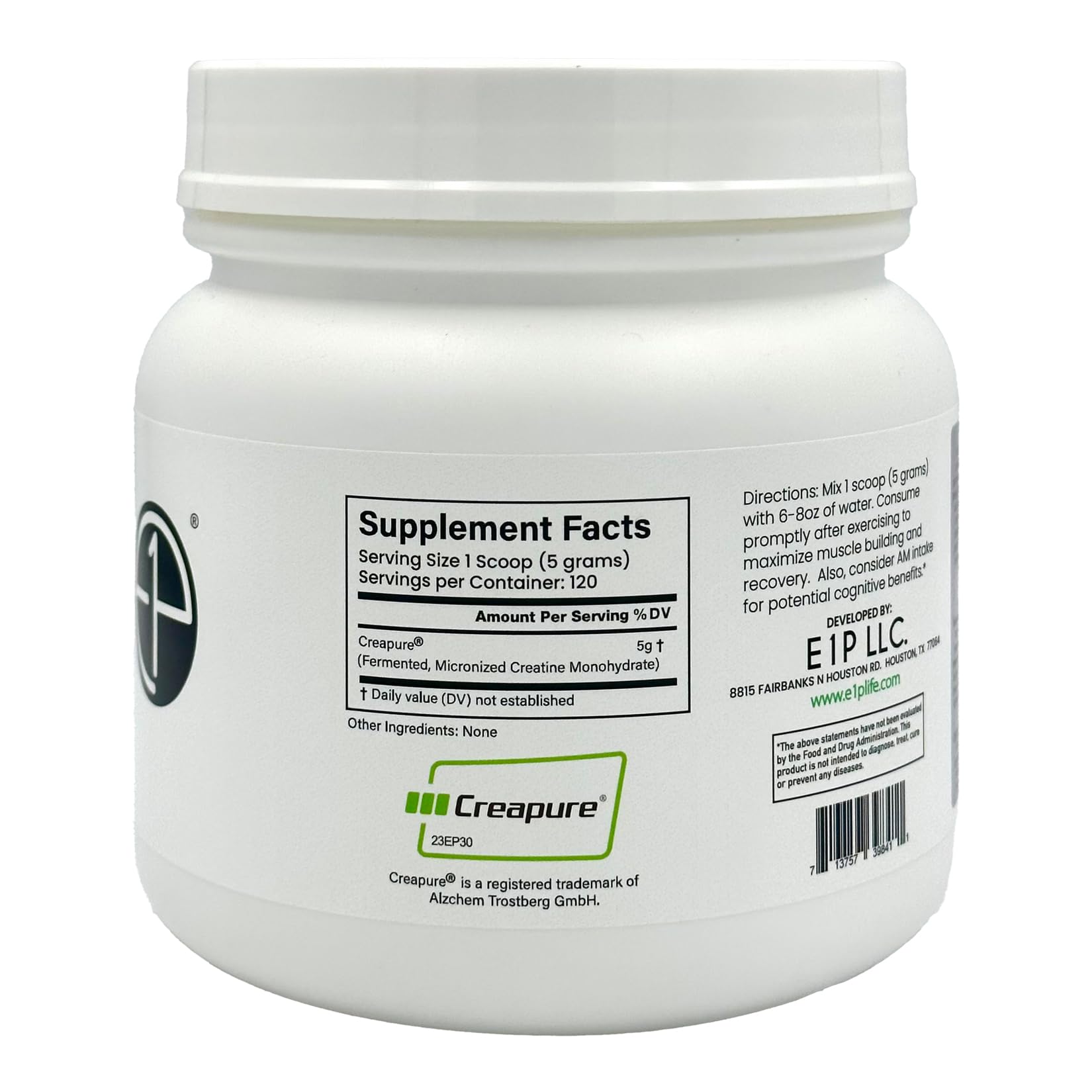 E1P Creapure Creatine Monohydrate powder pouring into a glass of water