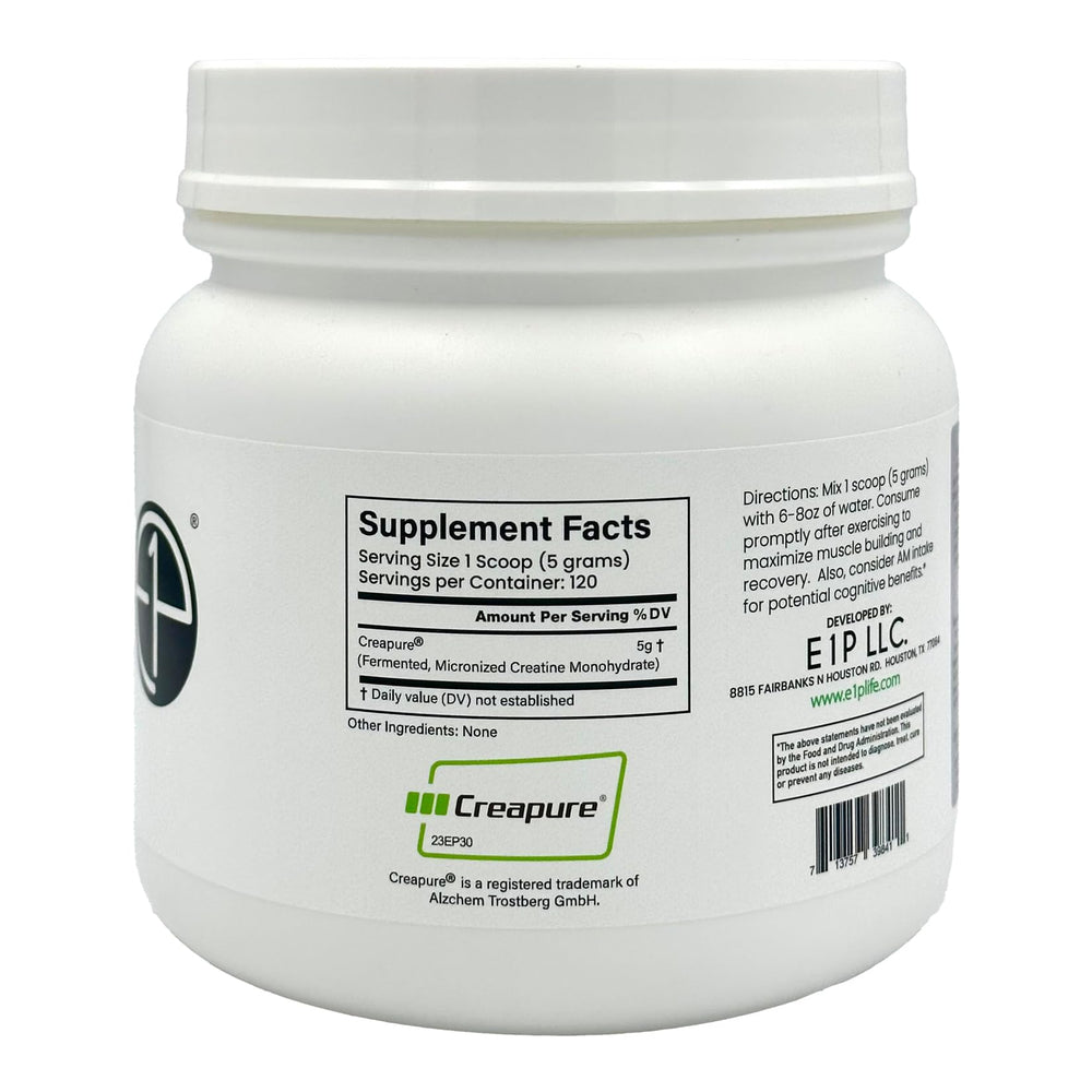 E1P Creapure Creatine Monohydrate powder pouring into a glass of water