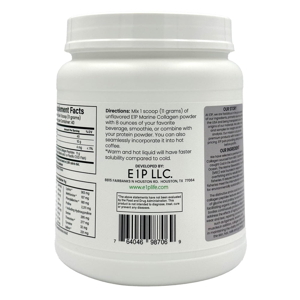 E1P marine collagen peptides box showing MSC certification label