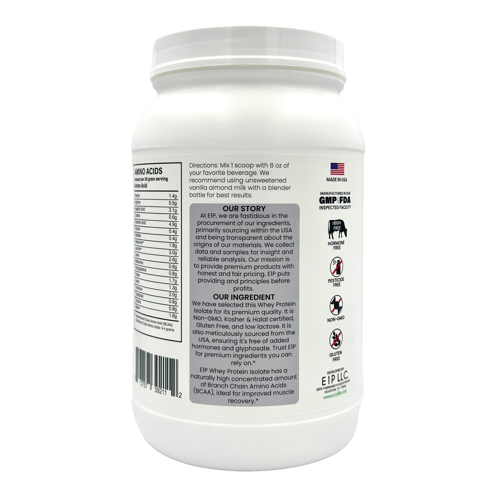 E1P unflavored formula mixes easily in water or milk.