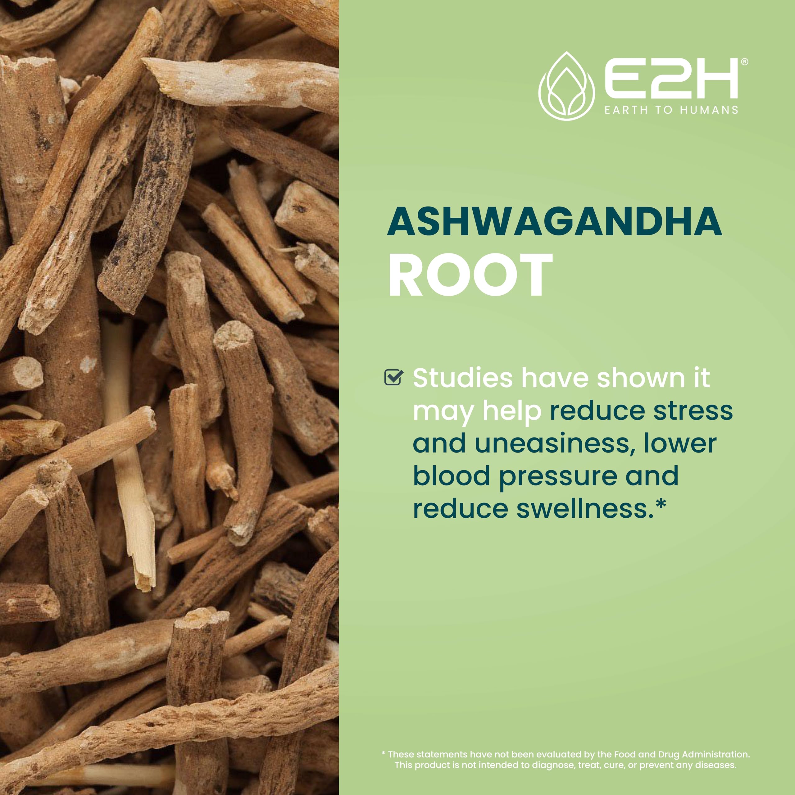 Drops on thumb show easy dosing of E2H Ashwagandha Liquid Drops.