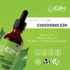 E2H Chlorophyll drops with peppermint flavor help deodorize breath.