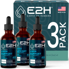 E2H Liver Support bottle front with herbal branding for daily detox.