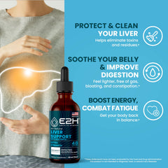 E2H Liver Support dropper dispensing easy daily dosing for convenience.