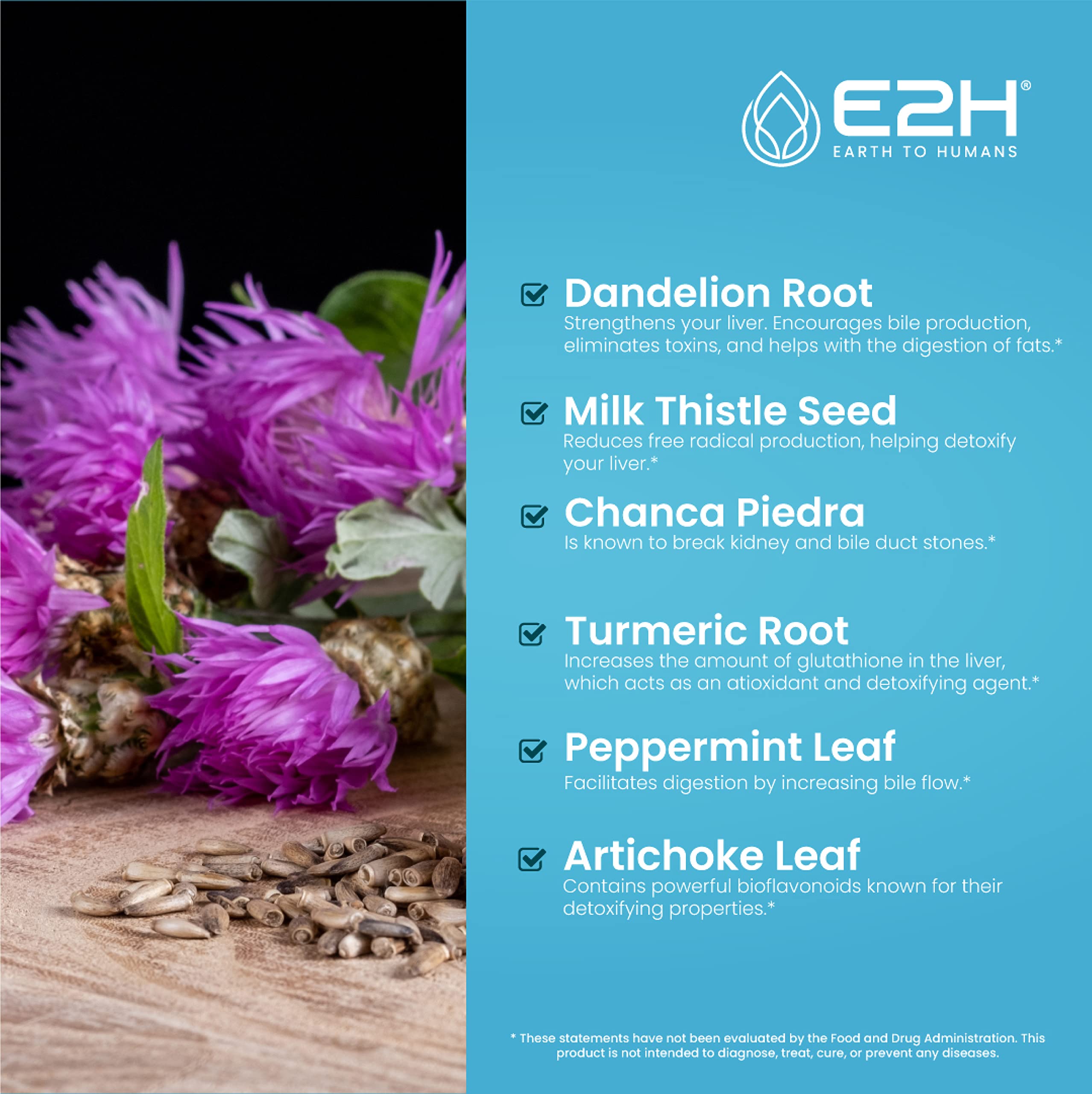 E2H liquid formula close-up highlights natural ingredients and herbal aroma.