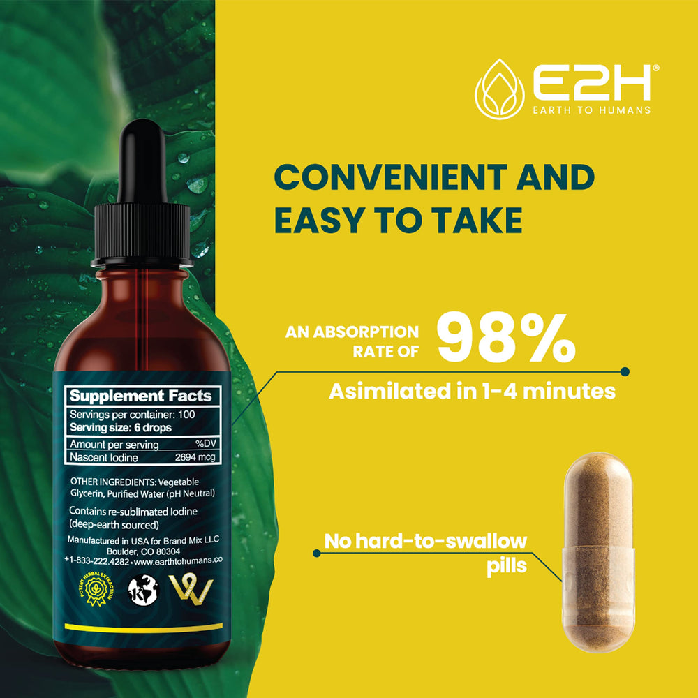 E2H Vegan Liquid Iodine in water mix for easy daily use.