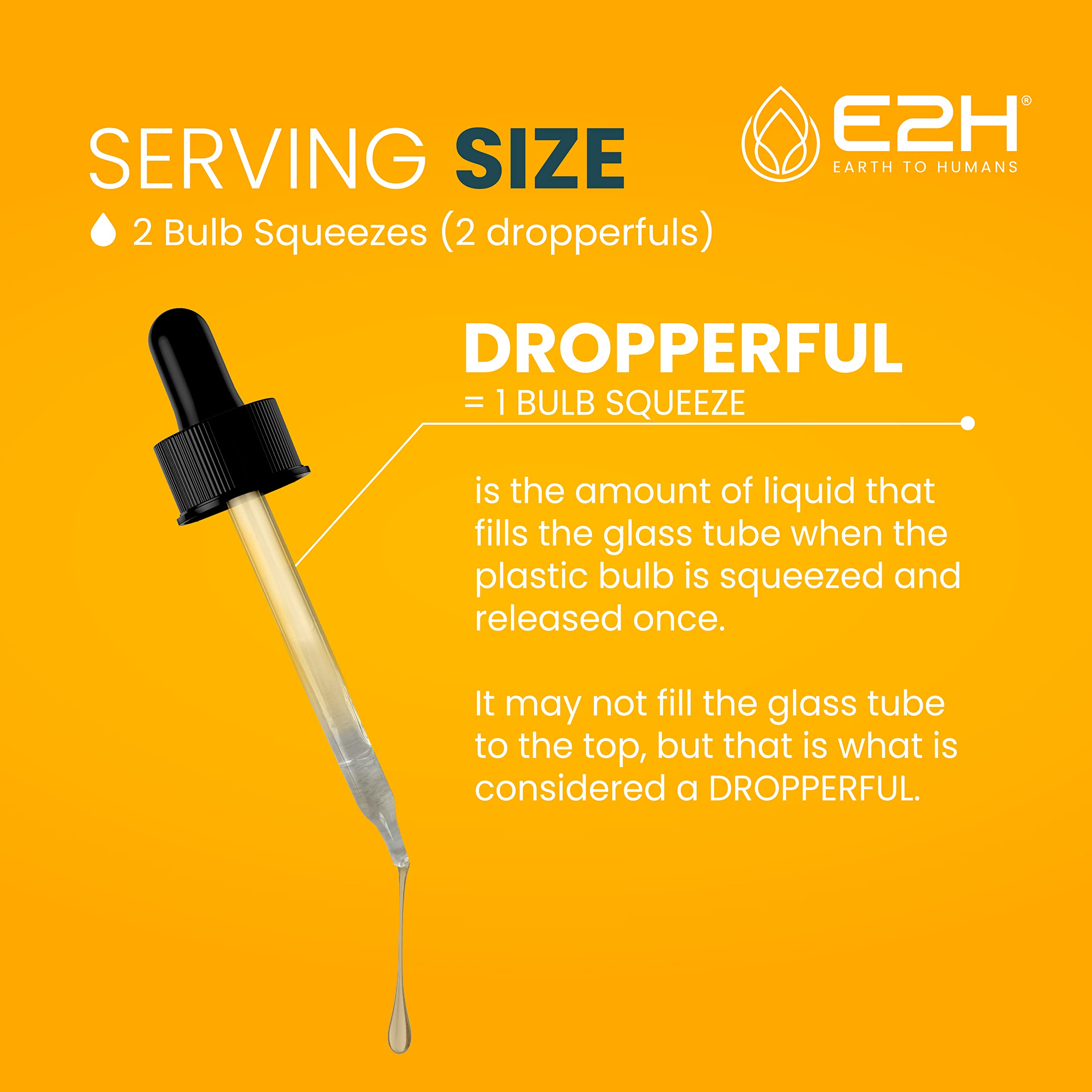 E2H dropper in use suggests convenient daily dosing routine.