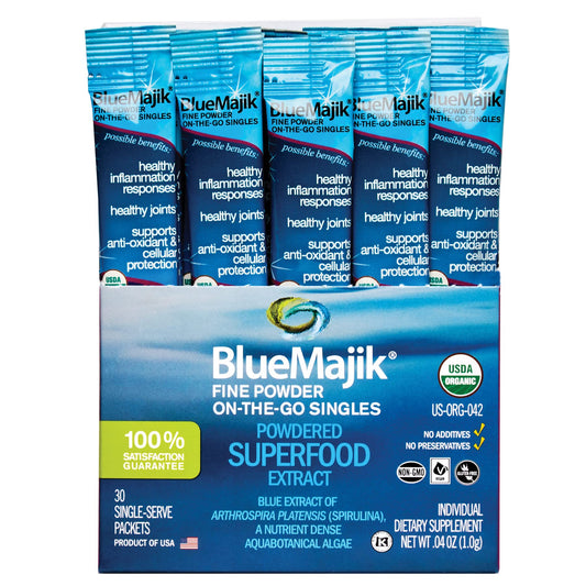 E3LIVE Blue Majik on-the-go single-packaging offers portable convenience for daily wellness rituals.