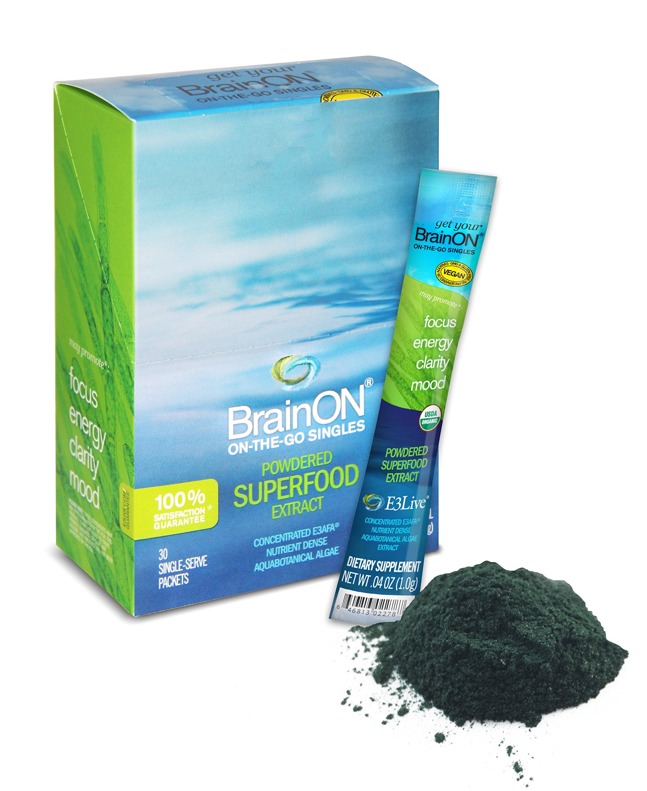 BrainON single-serving sachets for quick, portable focus.