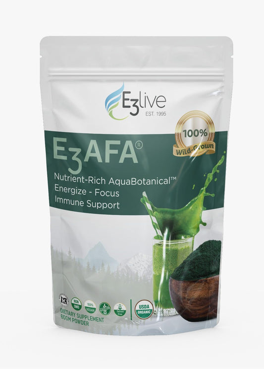 E3LIVE E3AFA 60-gram bottle delivers energy and mood support.