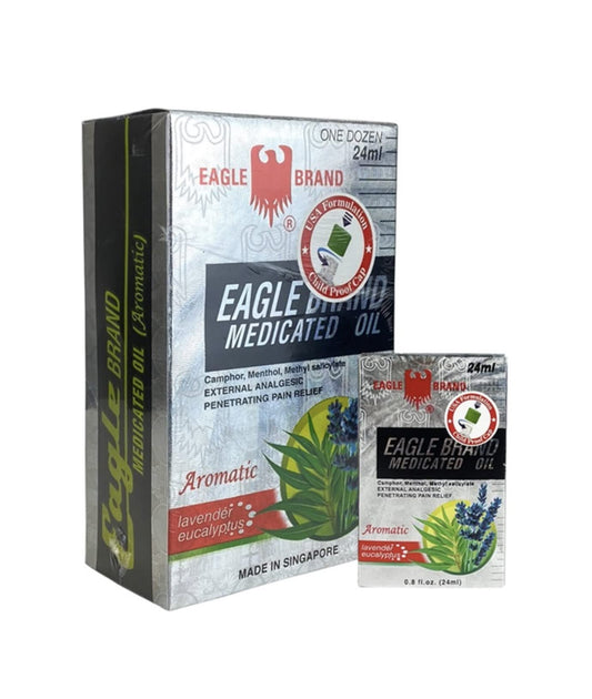Eagle Brand medicated oil bottle with lavender aroma for daily comfort.