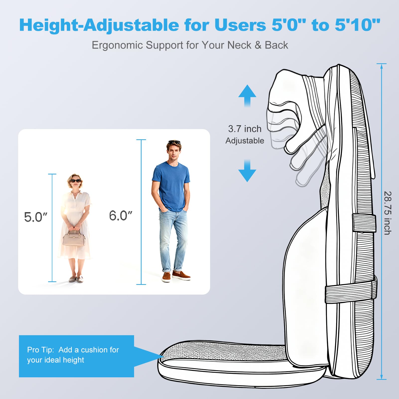 Eagye Shiatsu height-adjustable nodes align with your height for comfortable use.