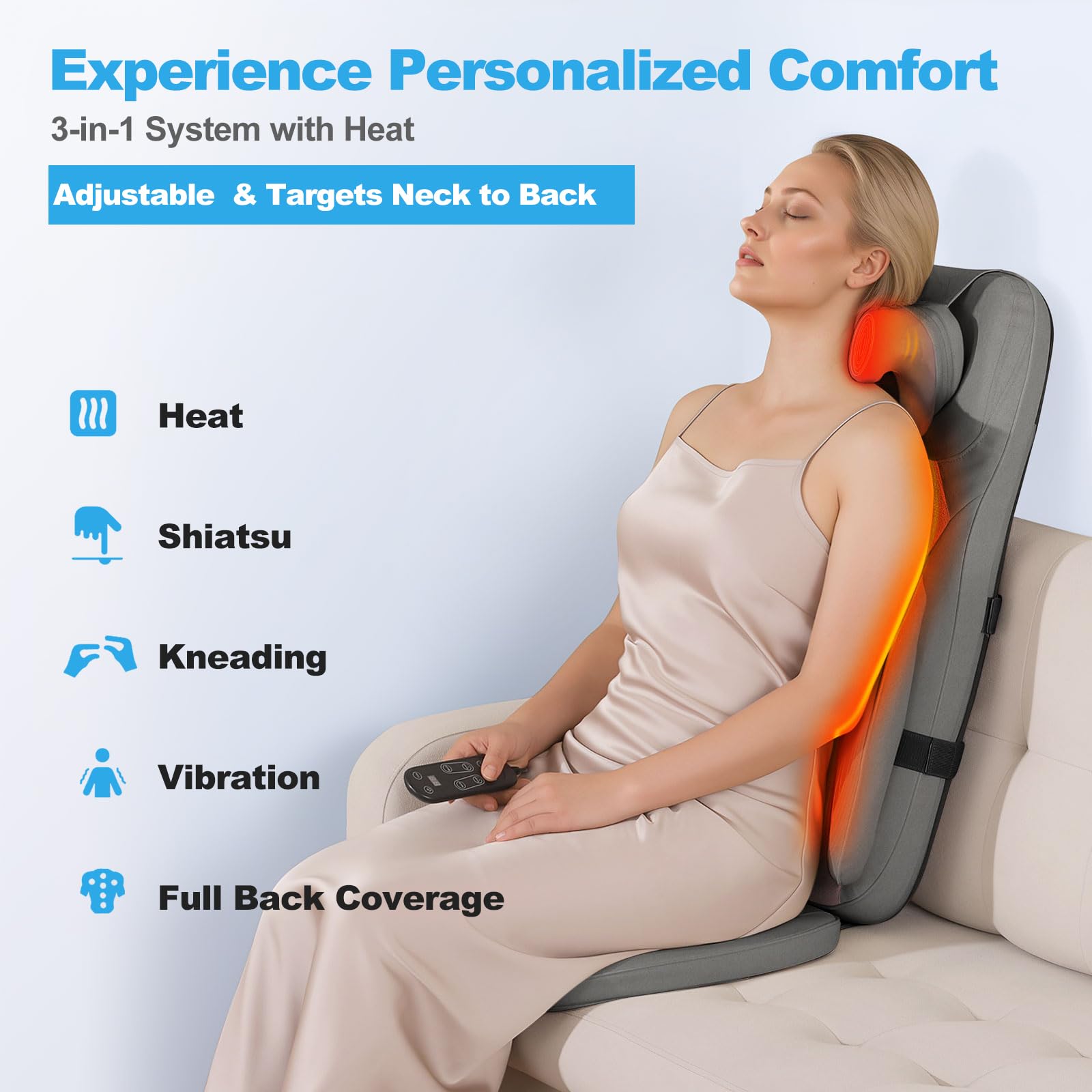 Eagye Shiatsu massager heat levels provide soothing warmth after work.